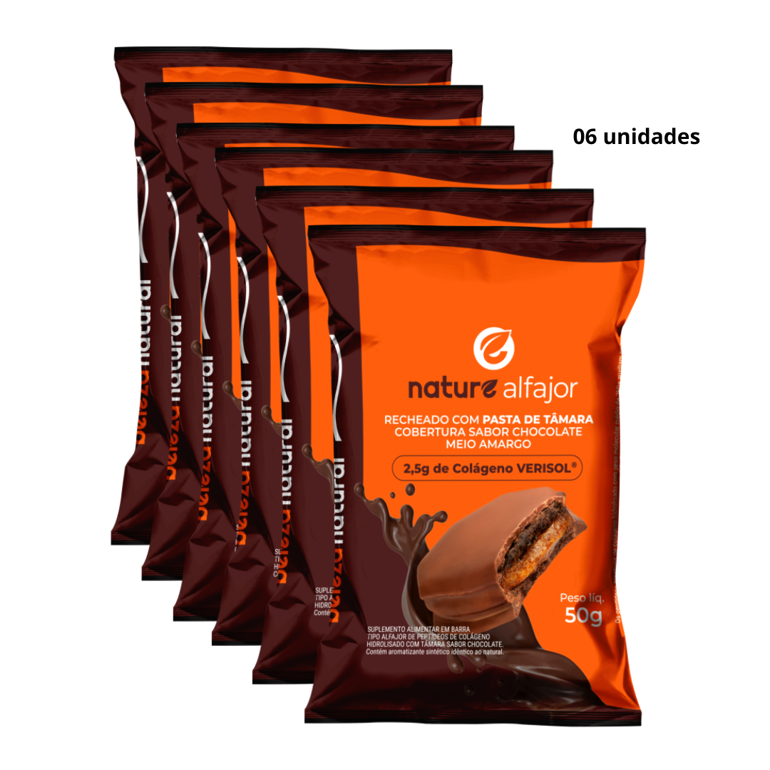 Kit 6X: Alfajor recheado de Tâmara com Cobertura de Chocolate Meio Amargo