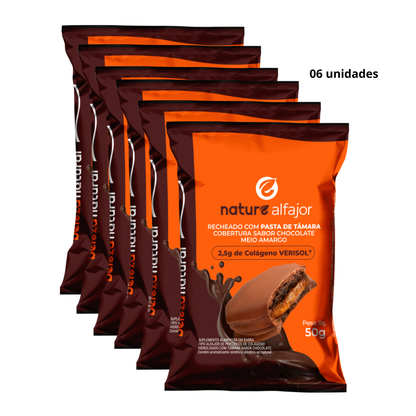 Kit 6X: Alfajor recheado de Tâmara com Cobertura de Chocolate Meio Amargo