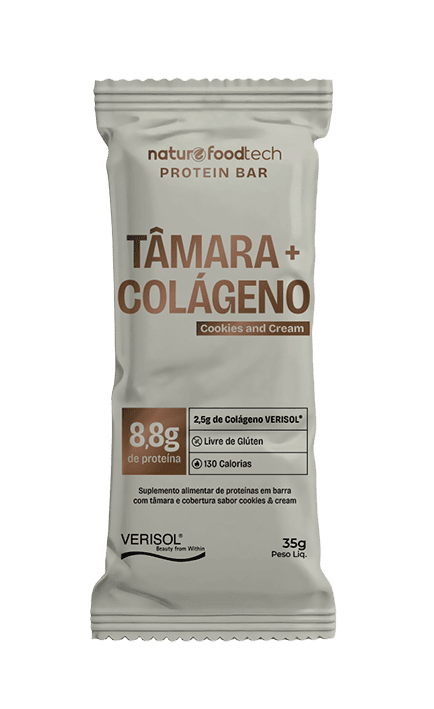 BARRA PROTEICA DE TÂMARA COM COLÁGENO VERISOL 35G NATURE FOODBAR - COOKIES AND CREAM