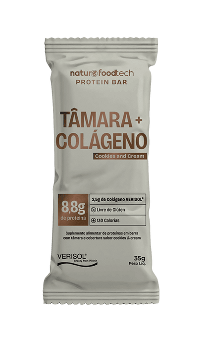 BARRA PROTEICA DE TÂMARA COM COLÁGENO VERISOL 35G NATURE FOODBAR - COOKIES AND CREAM