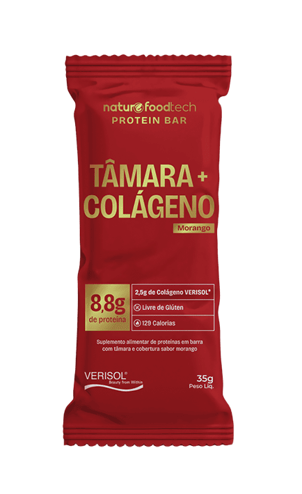 BARRA PROTEICA DE TÂMARA COM COLÁGENO VERISOL 35G NATURE FOODBAR - MORANGO
