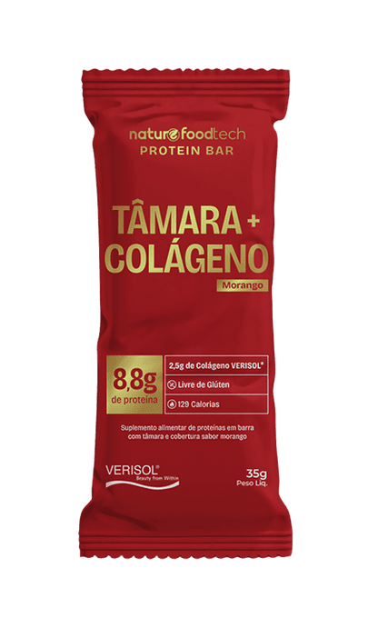 BARRA PROTEICA DE TÂMARA COM COLÁGENO VERISOL 35G NATURE FOODBAR - MORANGO