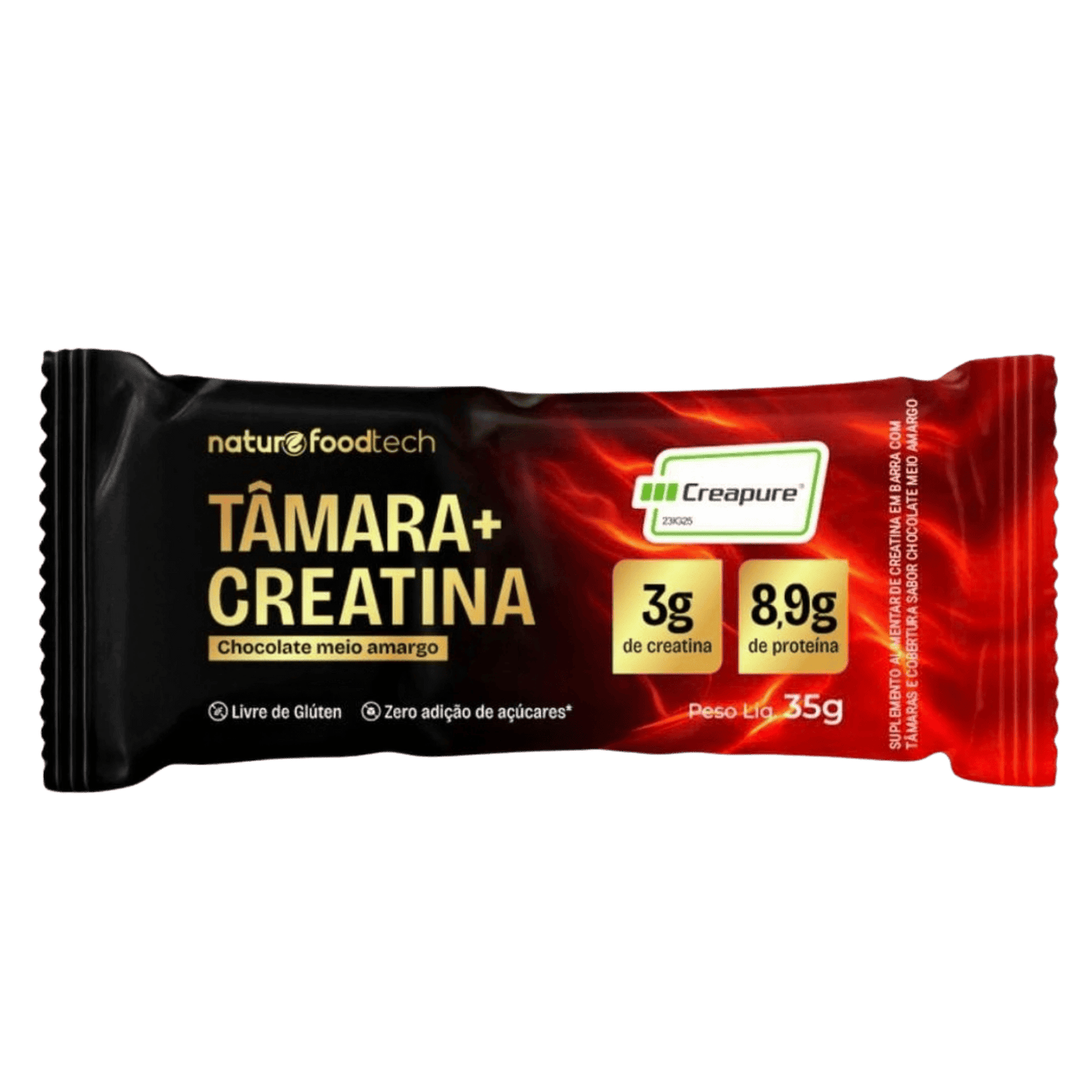 Barra de Tâmara com Creatina Cobertura Chocolate Meio Amargo