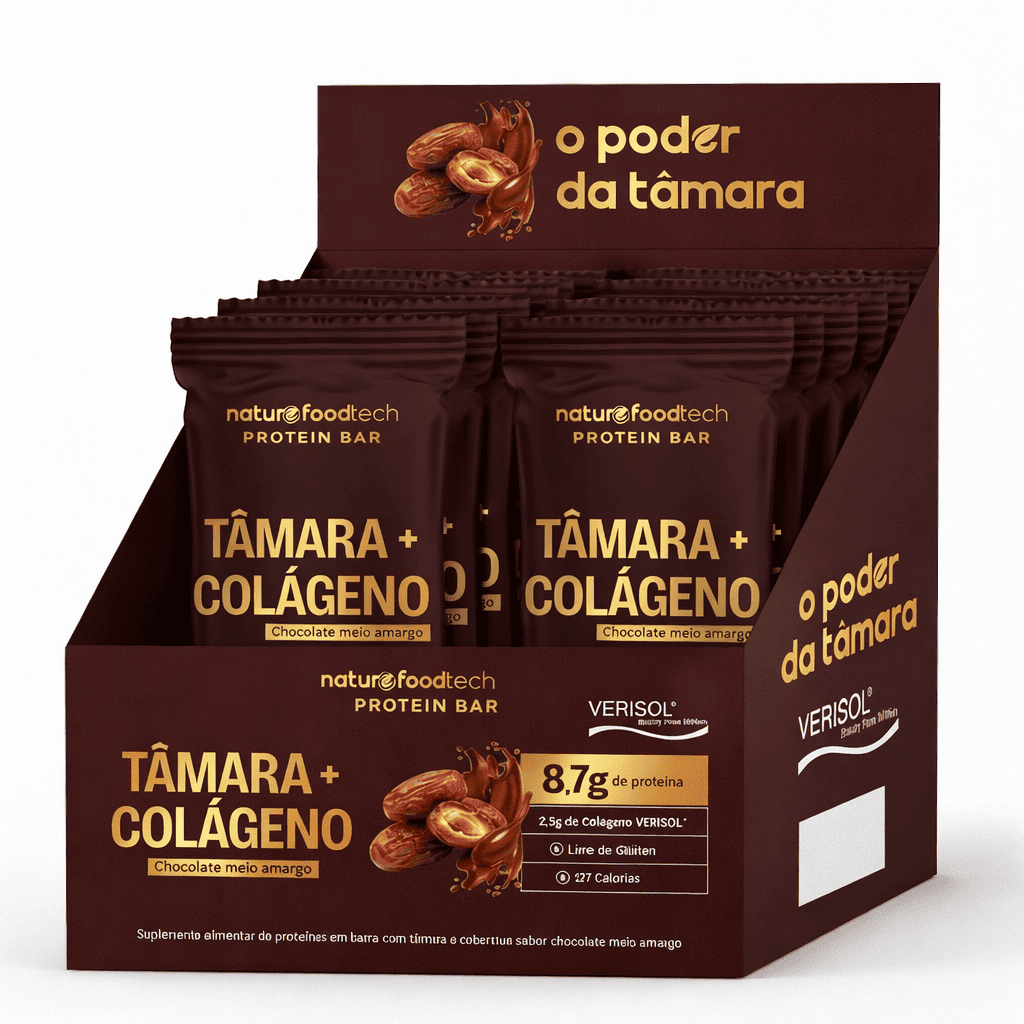Caixa com 12 Unidades - Barrinha De Tâmara com Colágeno Verisol®  - Chocolate Meio Amargo