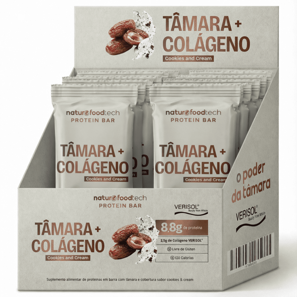 Caixa Com 12 Unidades - Barrinha De Tâmara com Colágeno Verisol® - Cookies And Cream
